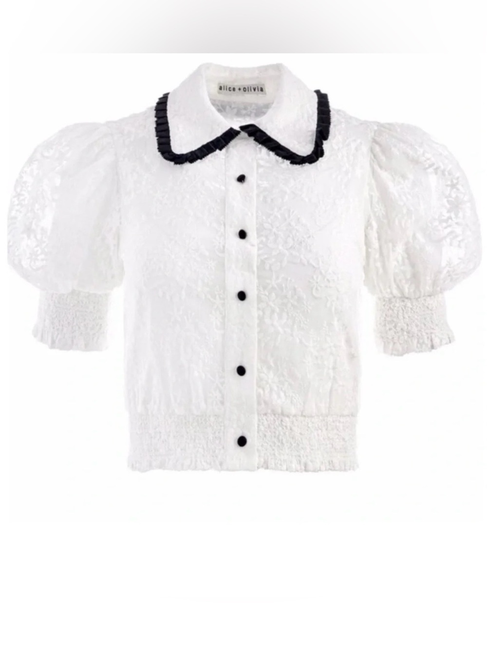 Alice + Olivia Tamra Puff Sleeve Embroidered Top - Picture 4 of 11